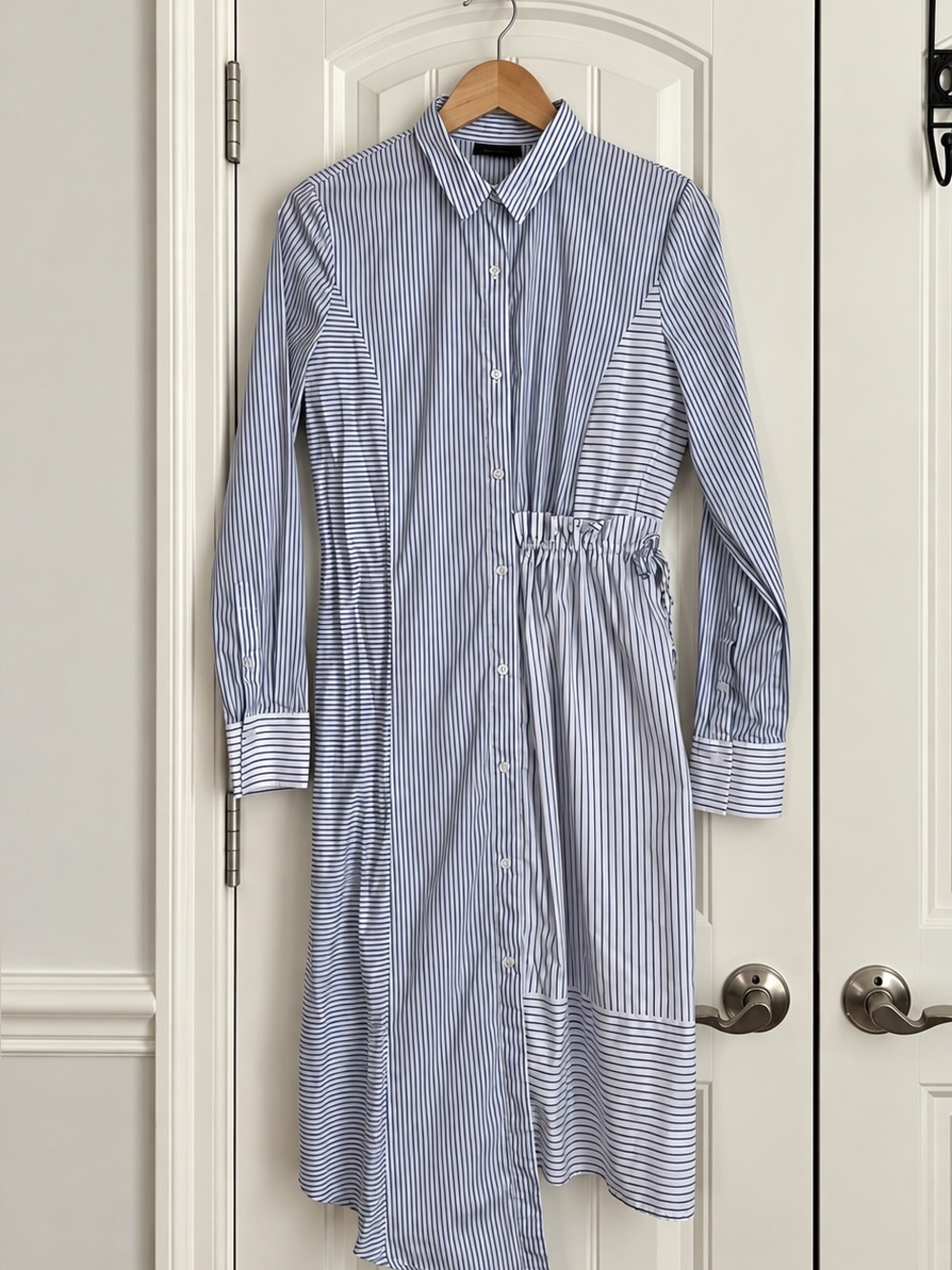 Halogen Blue & White Striped Asymmetrical Shirt Dress | Size XS